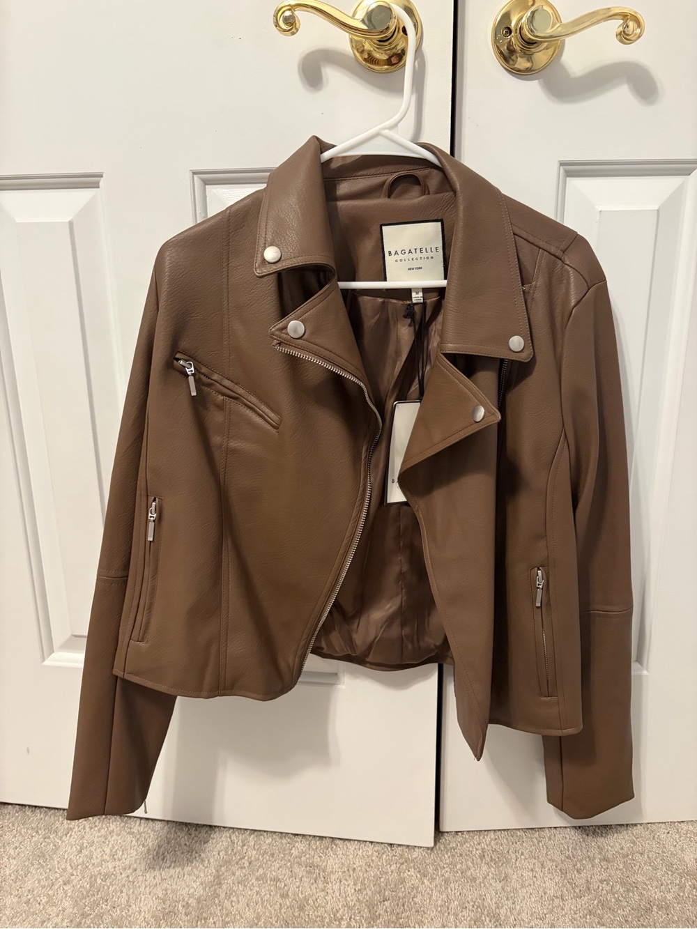 bagatelle Taupe Faux Leather Moto Jacket